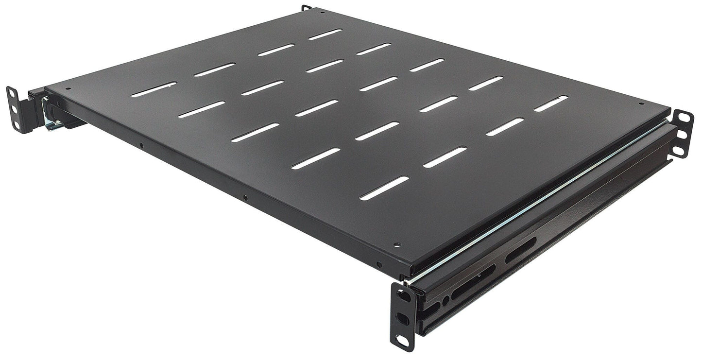 Intellinet 19" Sliding Shelf, 1U, For 600 to 800mm Depth Cabinets & Racks, shelf depth 350mm, Max weight 35kg, Black