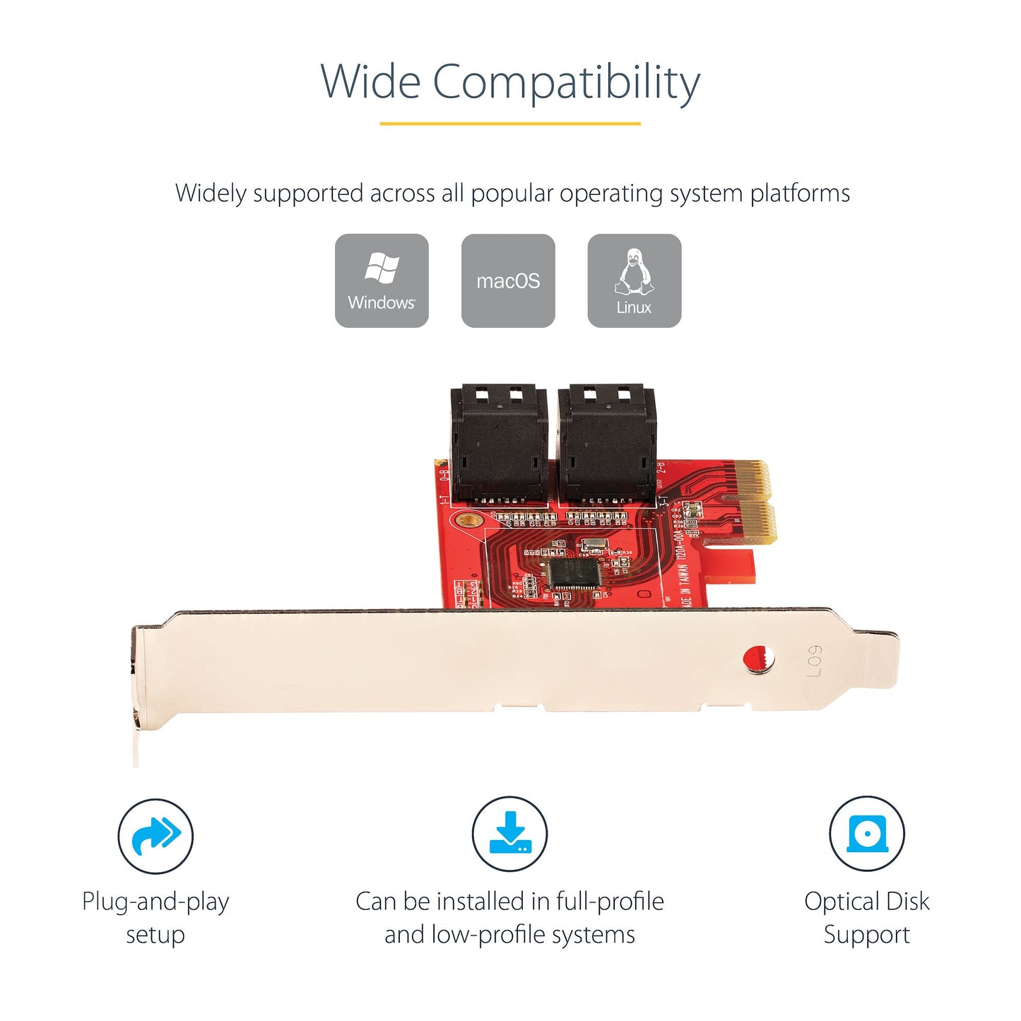 StarTech.com SATA PCIe Card - 4 Port PCIe SATA Expansion Card - 6Gbps - Low/Full Profile - Stacked SATA Connectors - ASM1164 Non-Raid - PCI Express to SATA Converter - TAA