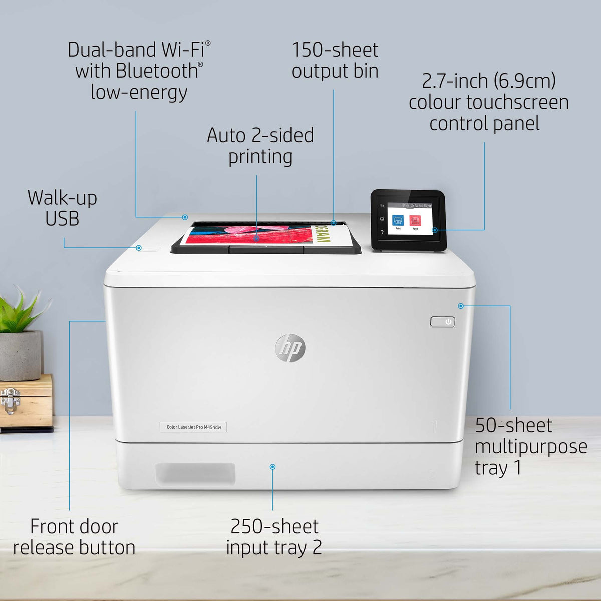 HP Color LaserJet Pro M454dw, Print, Front-facing USB printing; Two-sided printing