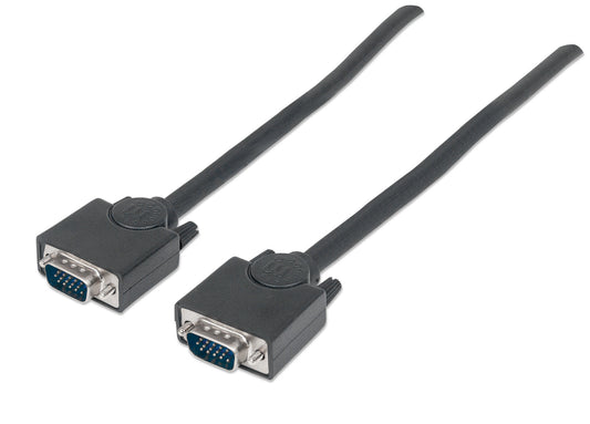 Manhattan VGA Monitor Cable, 1.8m, HD15 Male to Male, Higher SVGA Specification, Fully Compatible with VGA, Fully Shielded, Black, Lifetime Warranty, Equivalent to MXT101MM