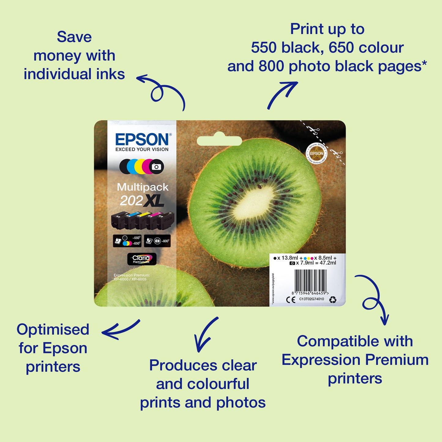 Epson Kiwi Singlepack Cyan 202 Claria Premium Ink