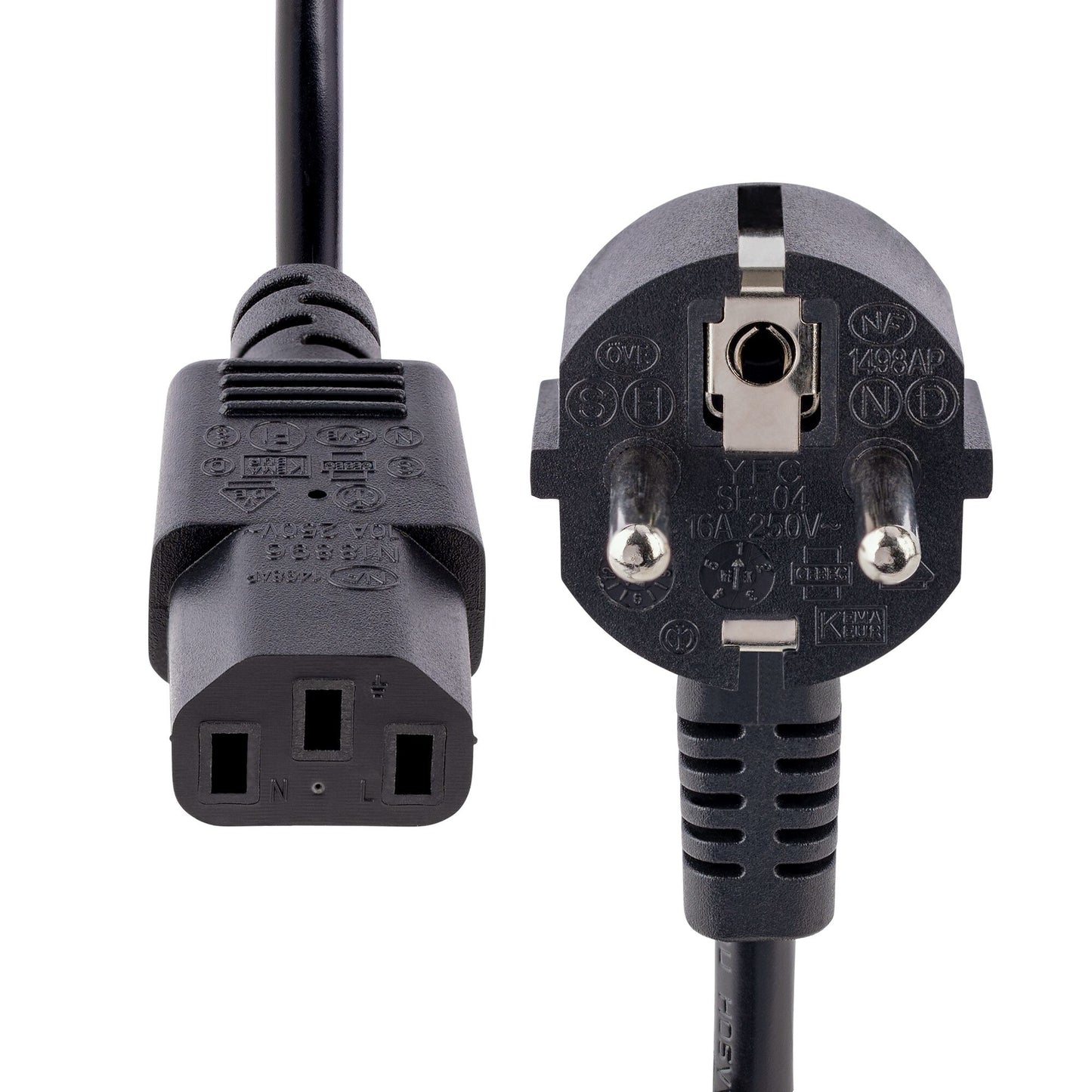 StarTech.com 1m (3ft) Computer Power Cord, 18AWG, EU Schuko to C13 Power Cord, 250V 10A, Black Replacement AC Cord, TV/Monitor Power Cable, Schuko CEE 7/7 to IEC 60320 C13 Power Cord - PC Power Supply Cable