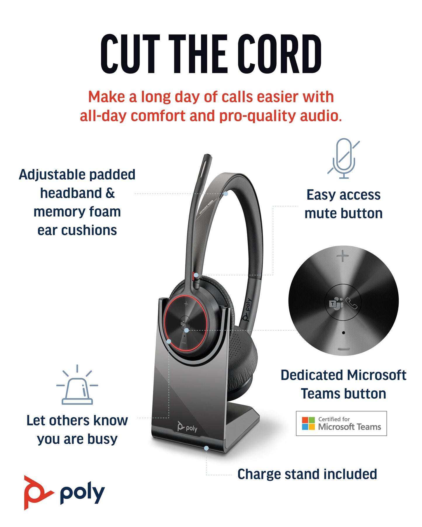 Poly Voyager 4320 UC Stereo USB-A Headset +BT700 USB-A Adapter +Charging Stand