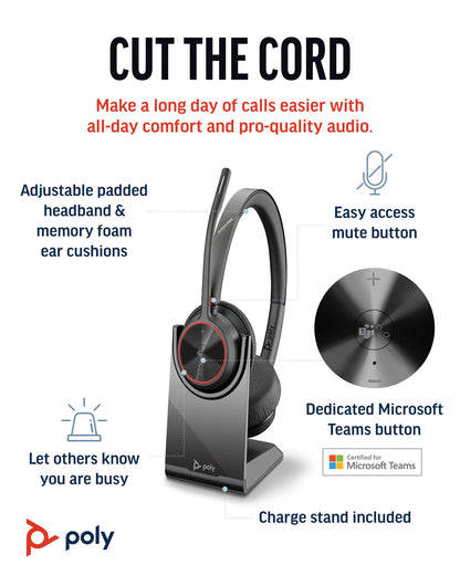 Poly Voyager 4320 UC Stereo USB-A Headset +BT700 USB-A Adapter +Charging Stand