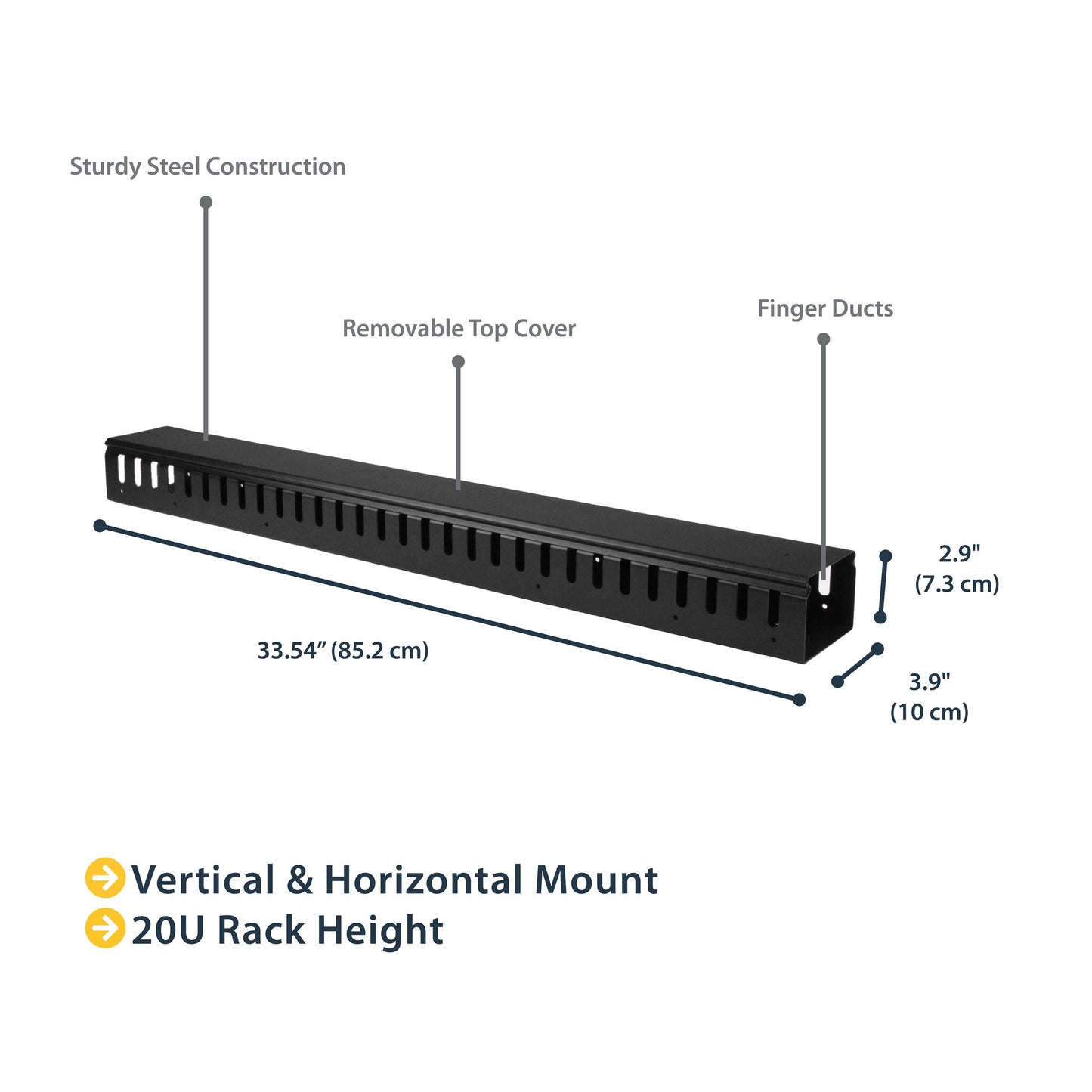 StarTech.com Vertical Cable Organizer with Finger Ducts - 20U - 3 ft.
