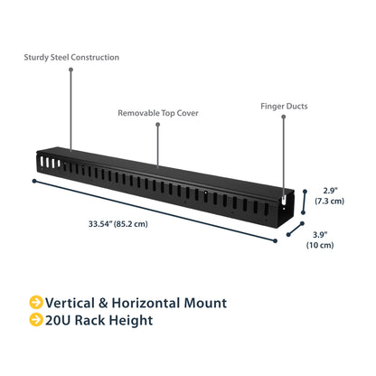 StarTech.com Vertical Cable Organizer with Finger Ducts - 20U - 3 ft.