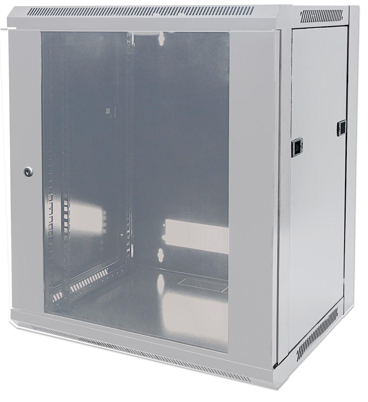 Intellinet Network Cabinet, Wall Mount (Standard), 12U, Usable Depth 410mm/Width 510mm, Grey, Flatpack, Max 60kg, Metal & Glass Door, Back Panel, Removeable Sides, Suitable also for use on desk or floor, 19",Parts for wall install (eg screws/rawl plugs) n