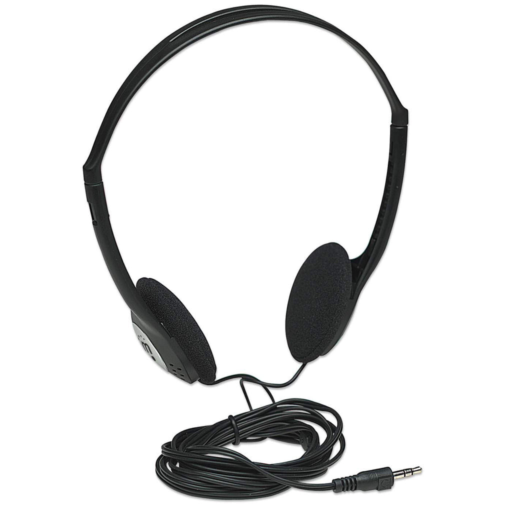 Manhattan Stereo On-Ear Headphones (3.5mm), Adjustable Split Headband, Foam Earpads, Speaker 80W max, Standard 3.5mm stereo jack/plug for audio output, cable 2.2m, Black, Three Year Warranty