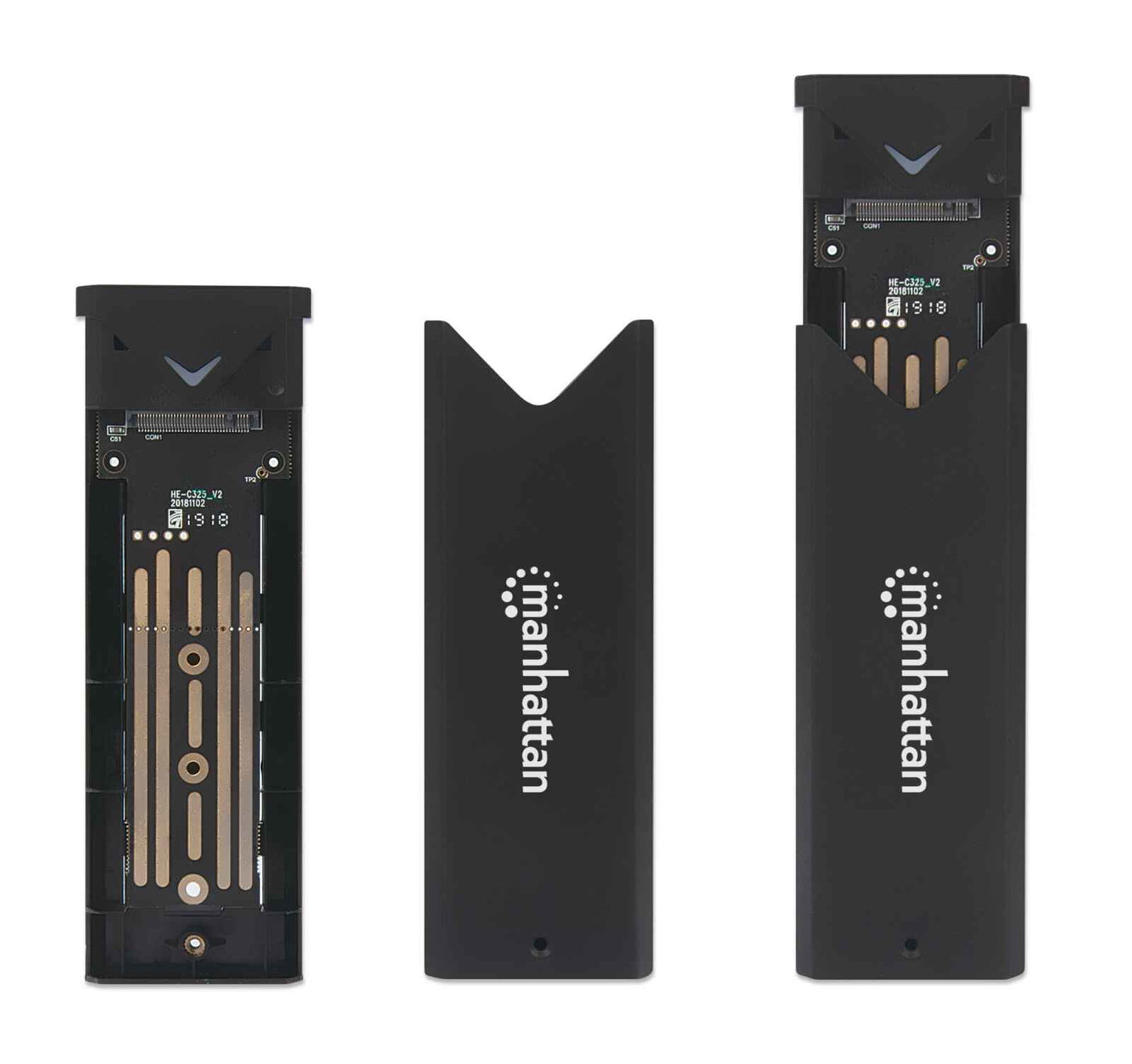 Manhattan M.2 NVMe SSD Enclosure, USB-C Female Connection, 10 Gbps (USB 3.2 Gen2 aka USB 3.1), UASP-compliant, SuperSpeed+ USB, Aluminum, Black, Three Year Warranty, Box