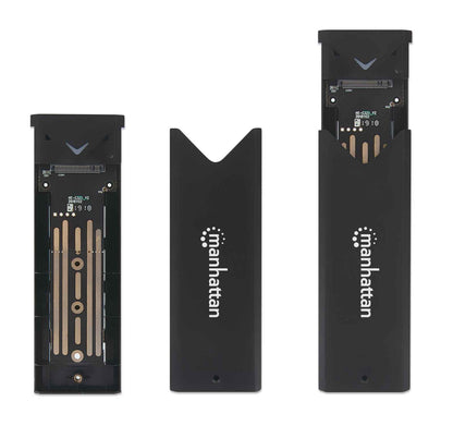 Manhattan M.2 NVMe SSD Enclosure, USB-C Female Connection, 10 Gbps (USB 3.2 Gen2 aka USB 3.1), UASP-compliant, SuperSpeed+ USB, Aluminum, Black, Three Year Warranty, Box