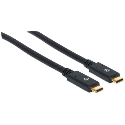 Manhattan USB-C to USB-C Cable, 2m, USB 3.0 (aka USB 3.2 Gen 1), 5 Gbps, 3A Fast Charging, SuperSpeed USB, Black, Lifetime Warranty, Equivalent to USB315CC2M
