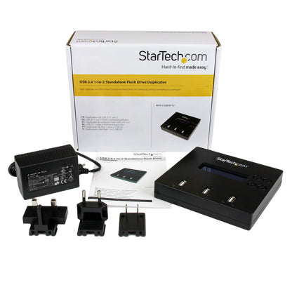 StarTech.com Standalone 1 to 2 USB Thumb Drive Duplicator and Eraser, Multiple USB Flash Drive Copier, System and File and Whole-Drive Copy at 1.5 GB/min, Single and 3-Pass Erase, LCD Display - TAA