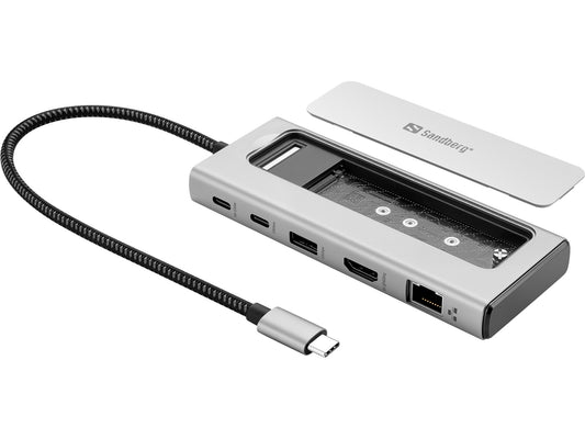 Sandberg USB-C 6-in-1 Travel Dock SSD Case, grey