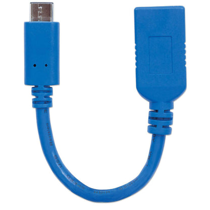 Manhattan USB-C to USB-A Cable, 15cm, Male to Female, 5 Gbps (USB 3.2 Gen1 aka USB 3.0), 3A (fast charging), SuperSpeed USB, Blue, Lifetime Warranty, Equivalent to USB31CAADP (except colour)