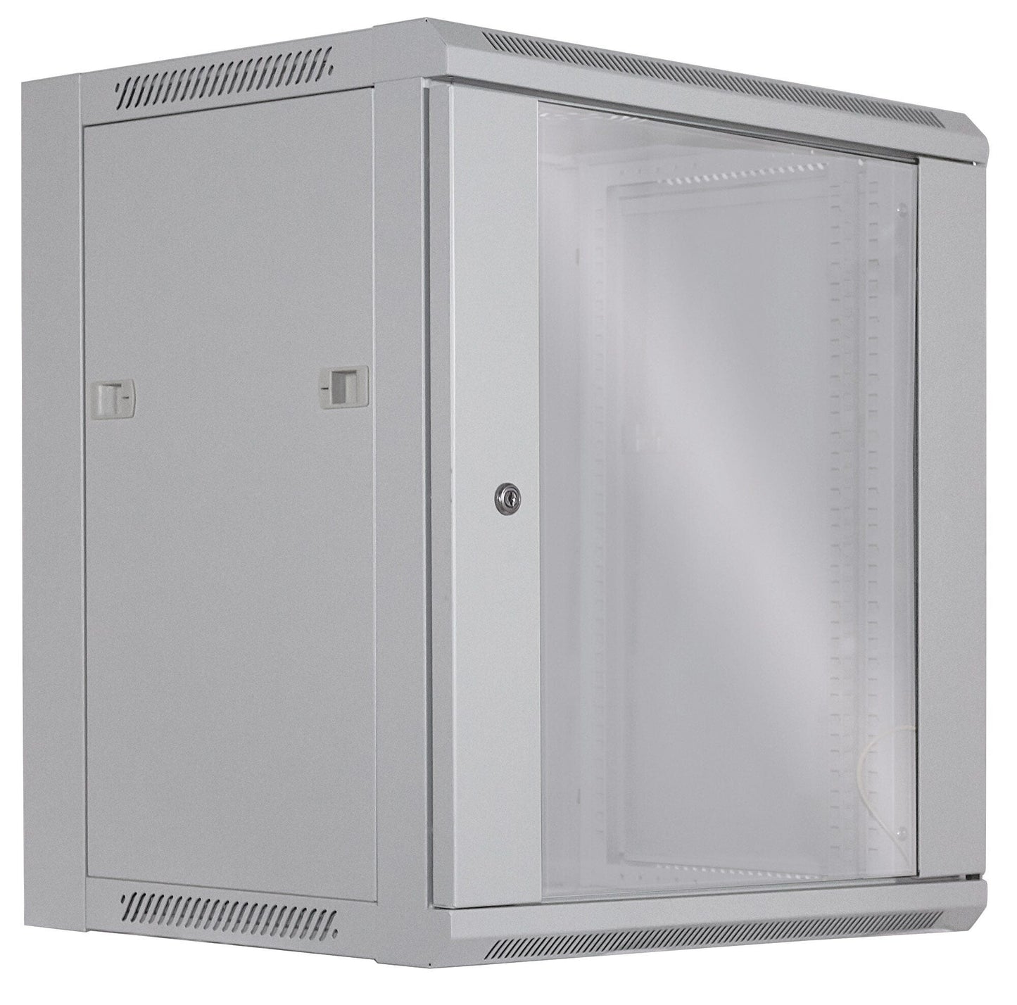 Intellinet Network Cabinet, Wall Mount (Standard), 12U, Usable Depth 260mm/Width 510mm, Grey, Flatpack, Max 60kg, Metal & Glass Door, Back Panel, Removeable Sides, Suitable also for use on desk or floor, 19",Parts for wall install (eg screws/rawl plugs) n