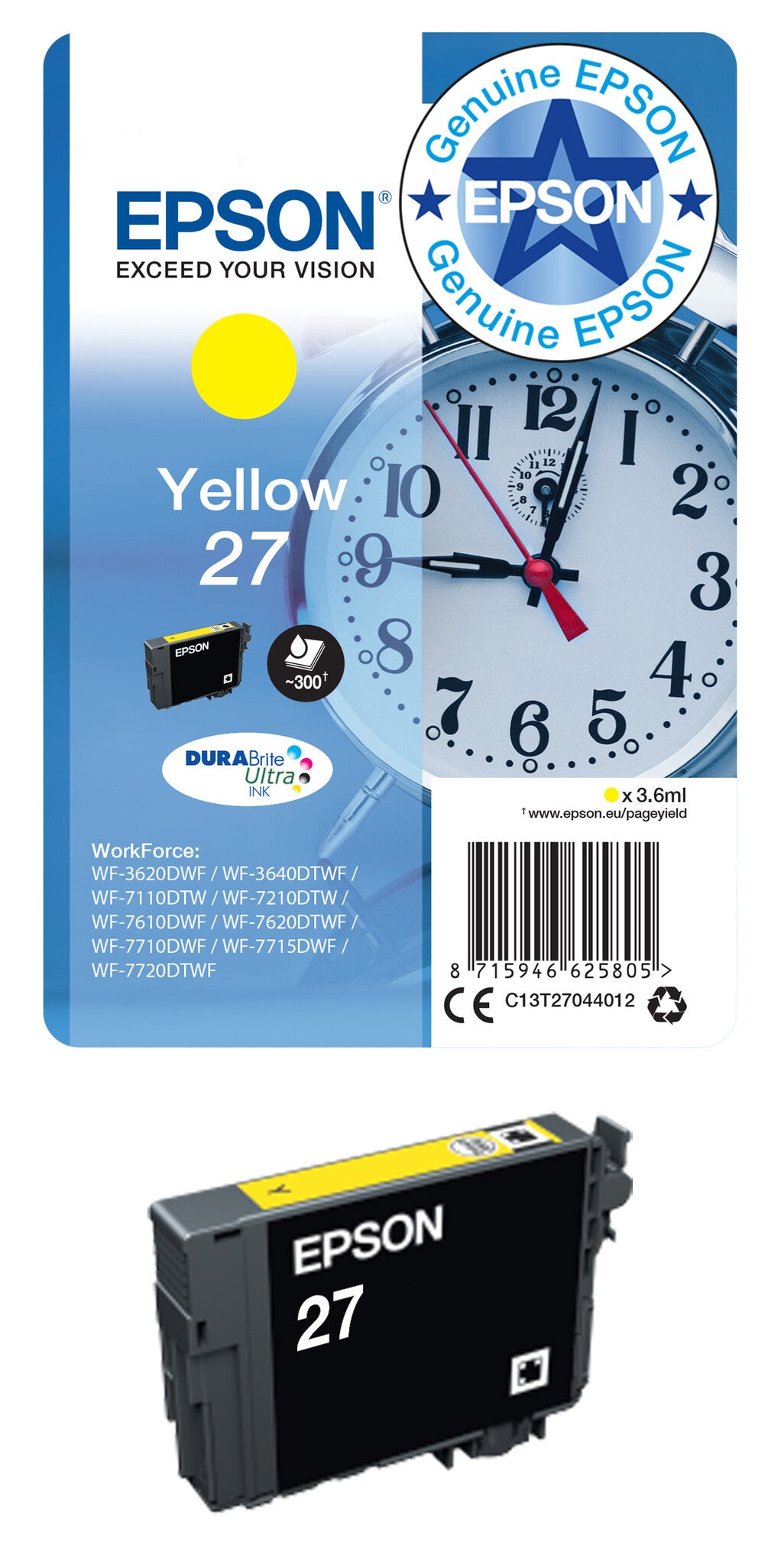 Epson Alarm clock Multipack 3-colour 27XL DURABrite Ultra Ink