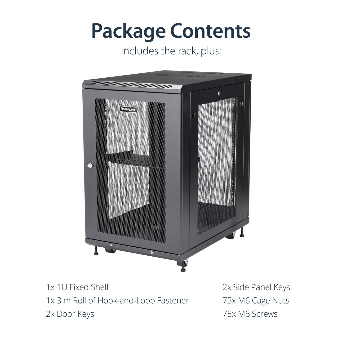 StarTech.com 4-Post 18U Server Rack Cabinet, Lockable 19" Data Rack Cabinet for Computer / AV / IT Equipment, Office / Home Network Rack with Casters & Adjustable Mounting Rails