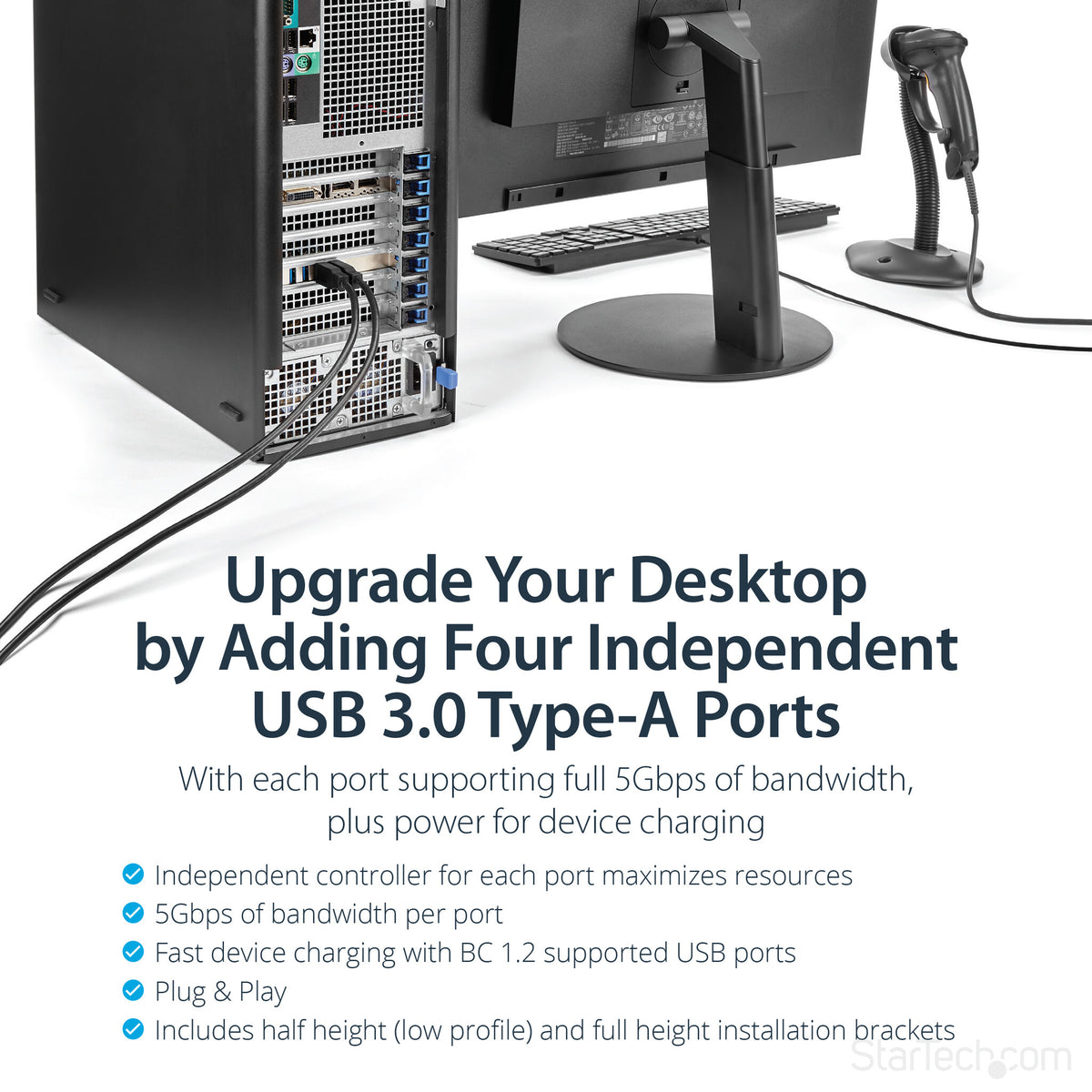 StarTech.com 4 Port USB 3.0 PCIe Card w/ 4 Dedicated 5Gbps Channels (USB 3.2 Gen 1) - UASP - SATA / LP4 Power - PCI Express Adapter Card