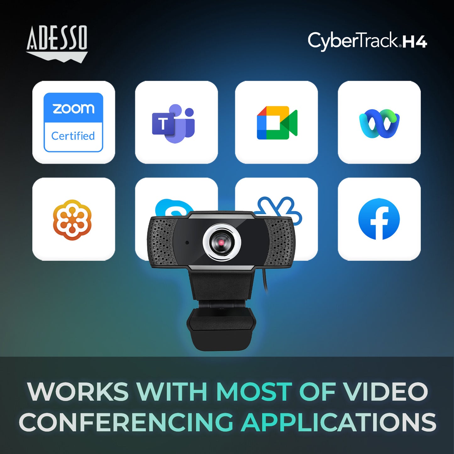 Adesso CyberTrack H4 webcam 2.1 MP 1920 x 1080 pixels USB 2.0 Black, Silver