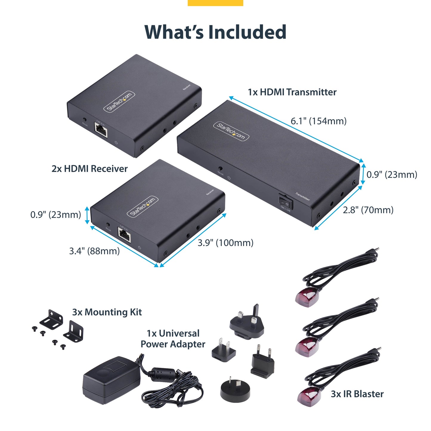 StarTech.com 2-Port HDMI Extender and Splitter Over CAT6, 4K 60Hz, Up to 230ft (70m), 1x2 HDMI over Ethernet Distribution Kit with IR and Power Over Cable