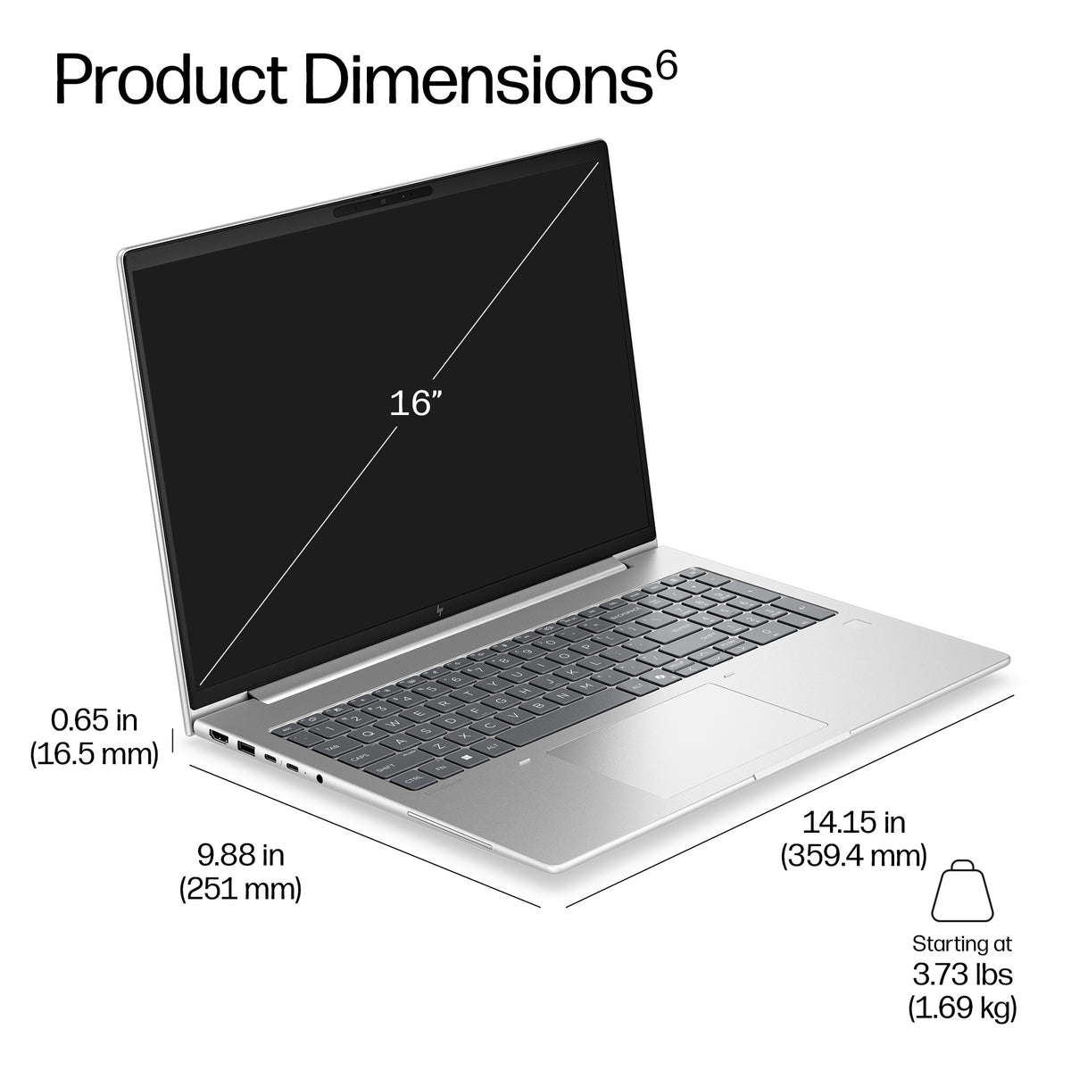HP EliteBook 6 G2i 16 AI PC Intel Core 5 320 Laptop 40.6 cm (16") WUXGA 16 GB DDR5-SDRAM 512 GB SSD Wi-Fi 7 (802.11be) Windows 11 Pro Silver