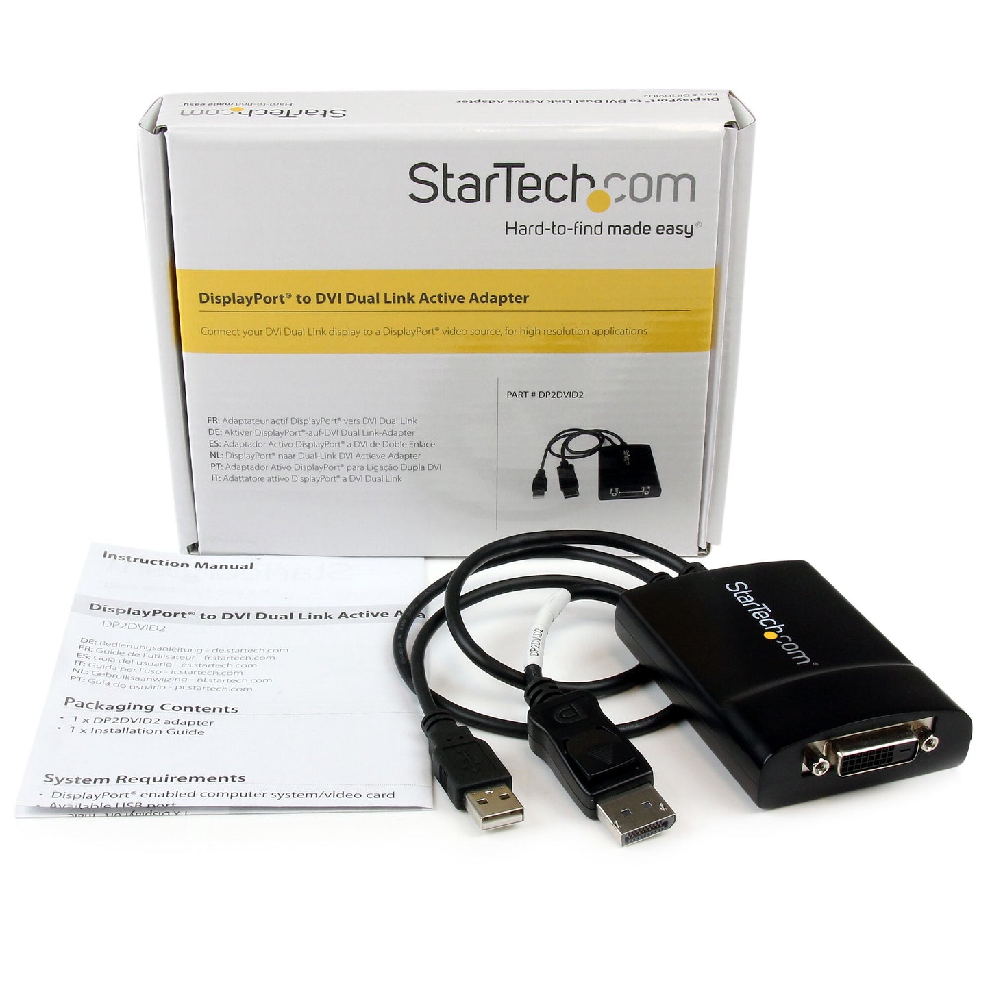 StarTech.com DisplayPort to DVI Dual Link Active Adapter - DisplayPort to DVI-D Adapter Video Converter 2560x1600 60Hz - DP 1.2 to DVI Monitor - USB Powered - Latching DP Connector