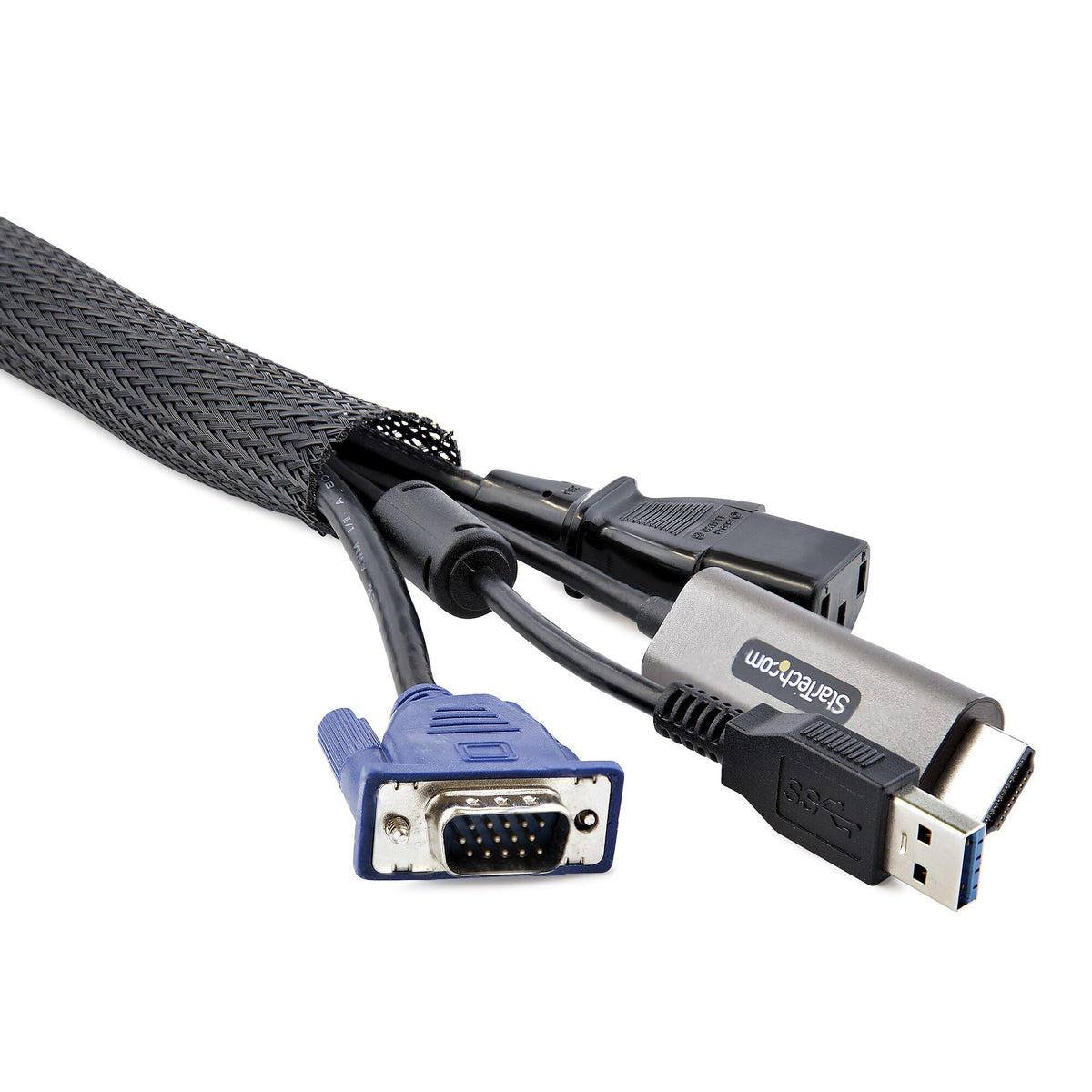 StarTech.com 10ft (3m) Cable Management Sleeve, Trimmable Heavy Duty Cable Wrap, 1.2" (3cm) Dia. Polyester Mesh Computer Cable Manager/Protector/Concealer, Black Cord Organizer/Hider