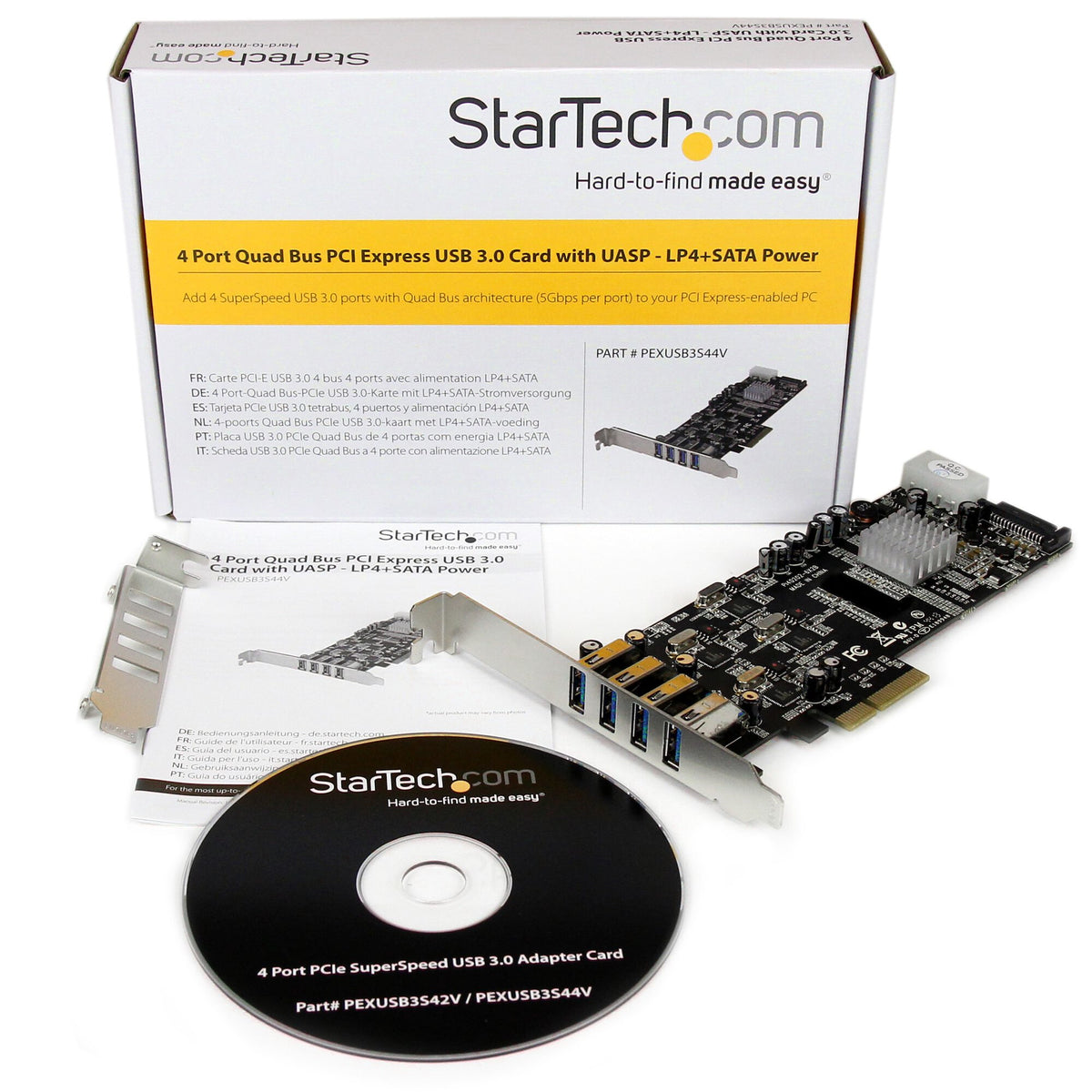 StarTech.com 4 Port USB 3.0 PCIe Card w/ 4 Dedicated 5Gbps Channels (USB 3.2 Gen 1) - UASP - SATA / LP4 Power - PCI Express Adapter Card