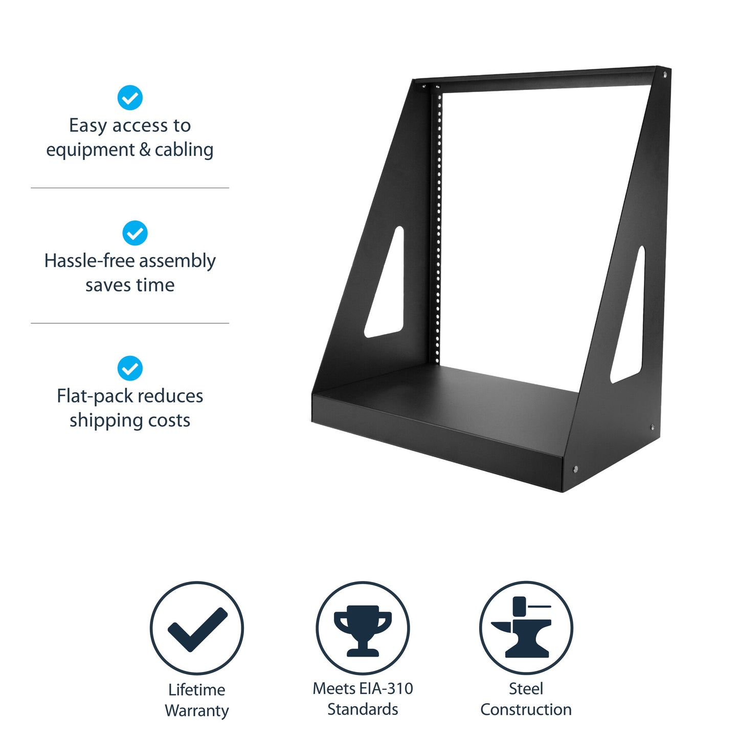 StarTech.com 2-Post 12U Heavy-Duty Desktop Server Rack, Small Open Frame 19in Computer Rack, Compact Network Rack for AV / Studio / Data / IT Equipment, TAA Compliant - Free Standing Two-Post Home/Office Rack