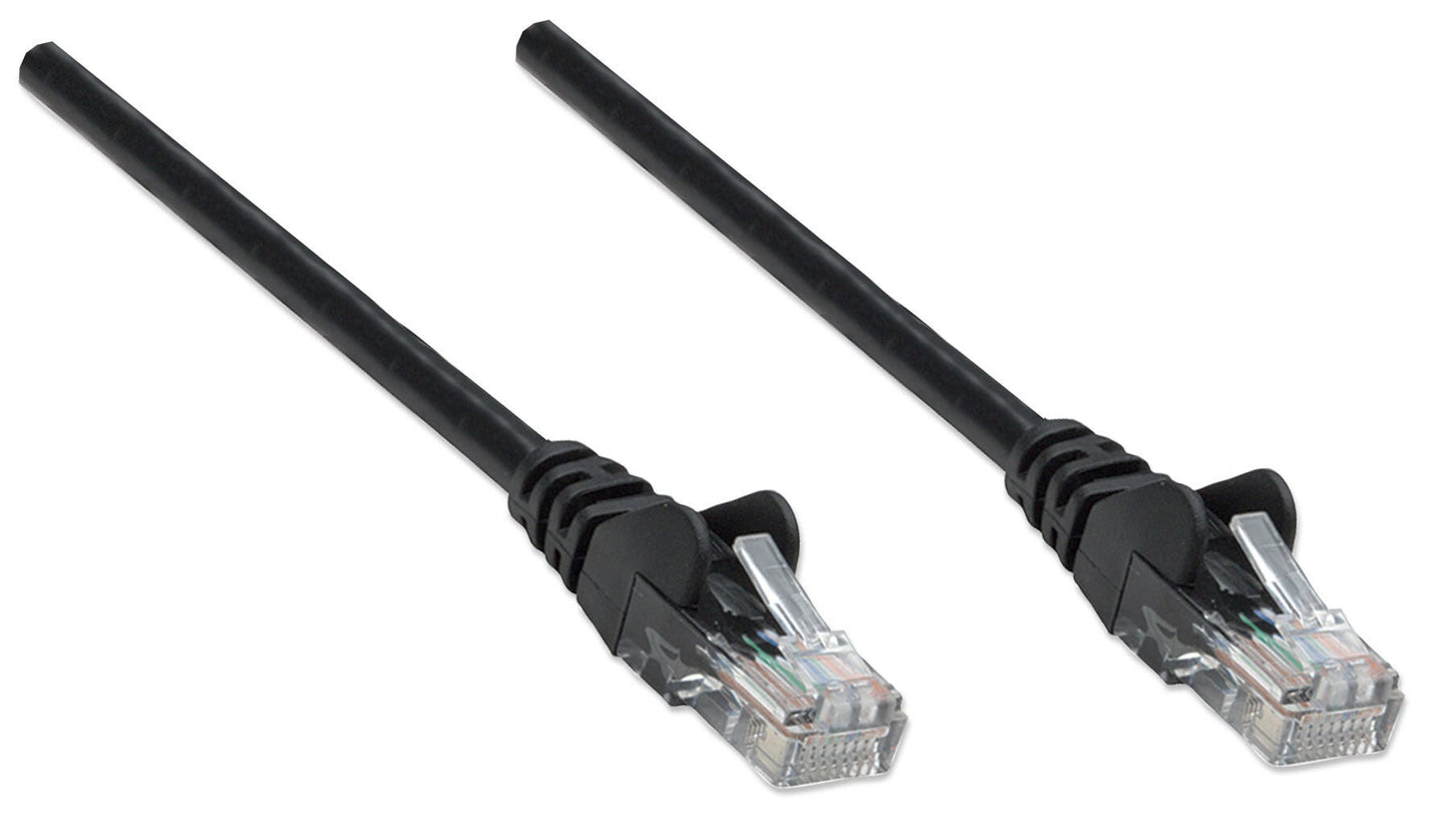 Intellinet Network Patch Cable, Cat5e, 0.25m, Black, CCA, U/UTP, PVC, RJ45, Gold Plated Contacts, Snagless, Booted, Lifetime Warranty