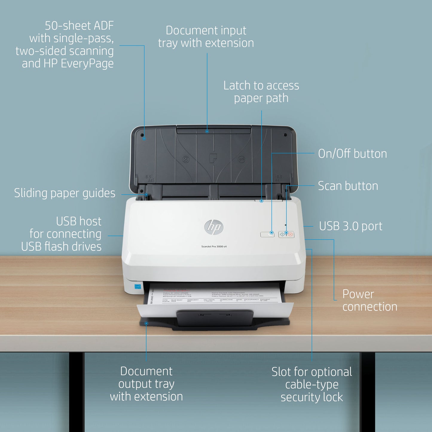 HP ScanJet Pro 3000 s4 Sheet-fed scanner 600 x 600 DPI A4 Black, White