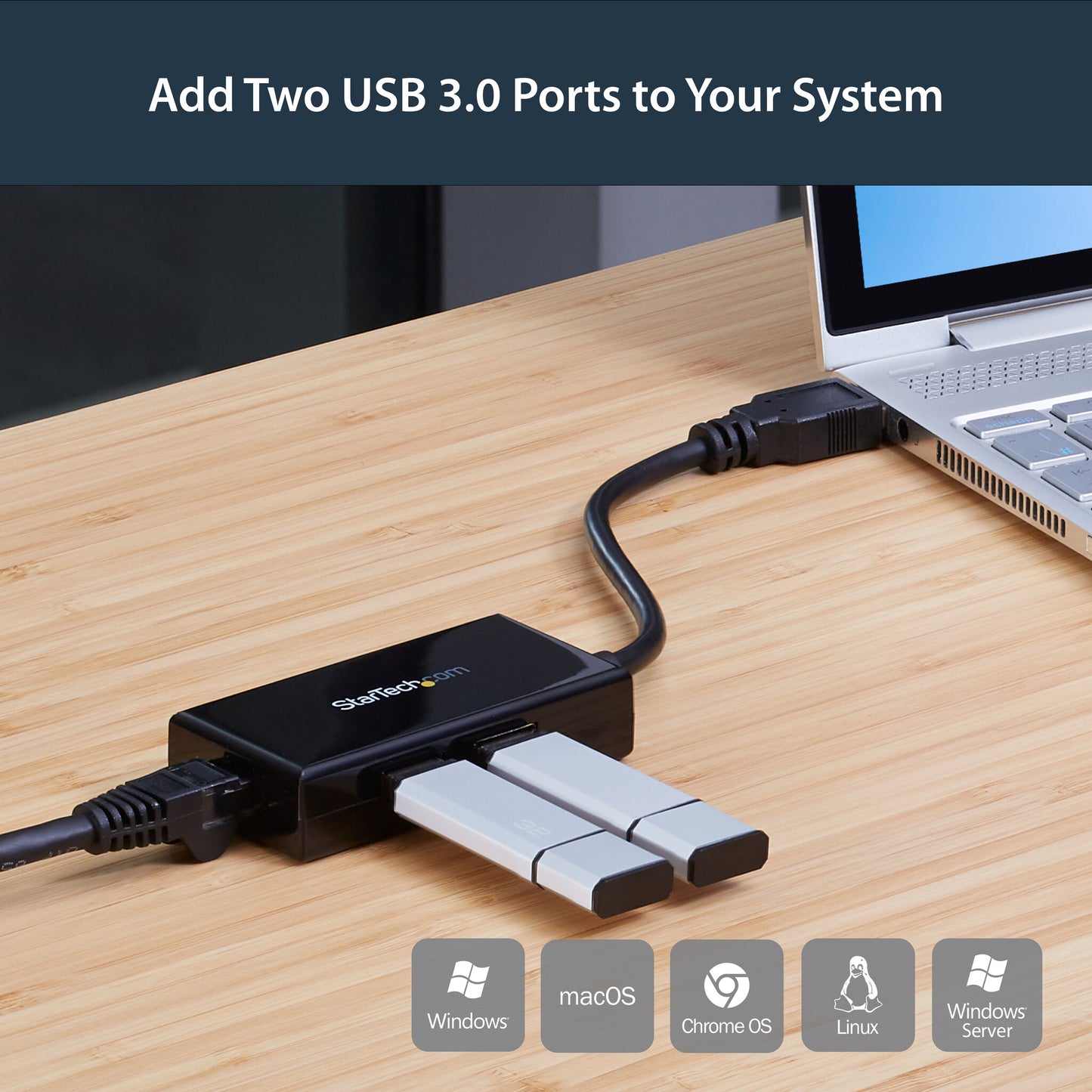StarTech.com USB to Ethernet Adapter, USB 3.0 to 10/100/1000 Gigabit Ethernet LAN Converter for Laptops, 11.8in/30cm Attached Cable, USB to RJ45 Adapter, NIC Adapter, USB Network Adapter
