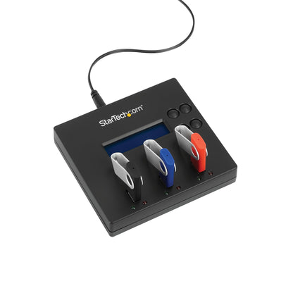 StarTech.com Standalone 1 to 2 USB Thumb Drive Duplicator and Eraser, Multiple USB Flash Drive Copier, System and File and Whole-Drive Copy at 1.5 GB/min, Single and 3-Pass Erase, LCD Display - TAA