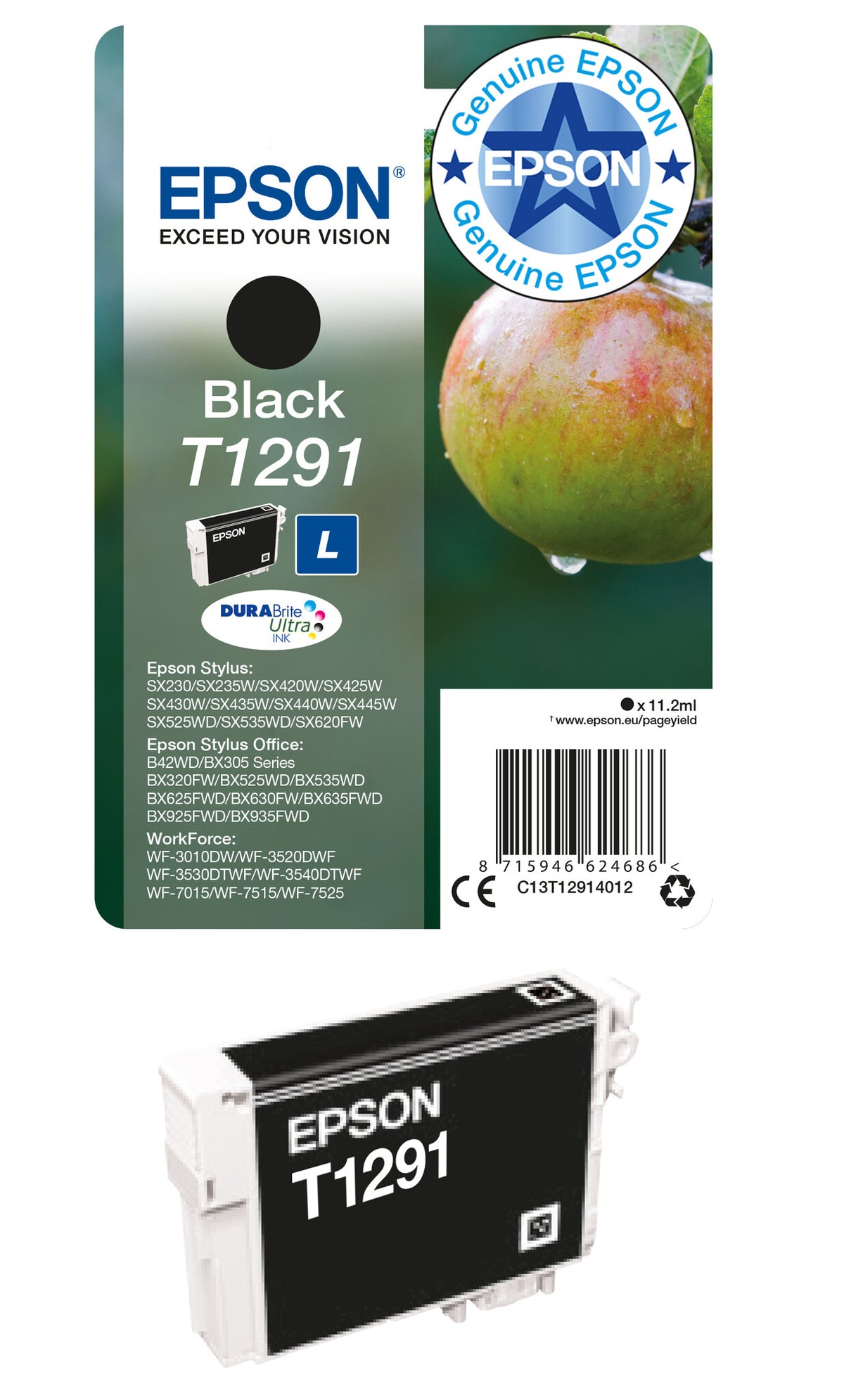 Epson Apple T1291 DURABrite Ultra Single Black Ink