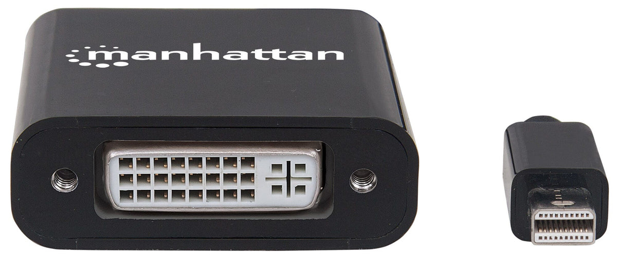 Manhattan Active Mini DisplayPort 1.2a to DVI-I Adapter, 4K@30Hz, 19.5cm, Male to Female, DVI-I Dual-Link Socket, Compatible with DVI-D, Black, Three Year Warranty