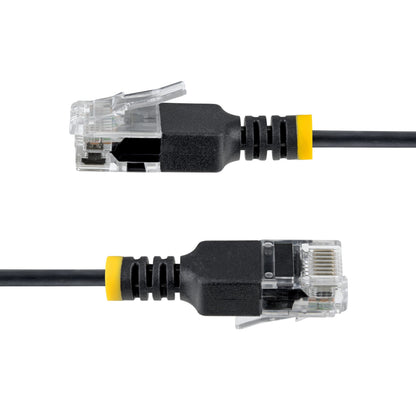 StarTech.com 50cm Black Ultra Slim Cat6A Ethernet Cable, UTP, Pure Bare Copper Wire, 34AWG Slim RJ45 Network Patch Cord, Individually Tested
