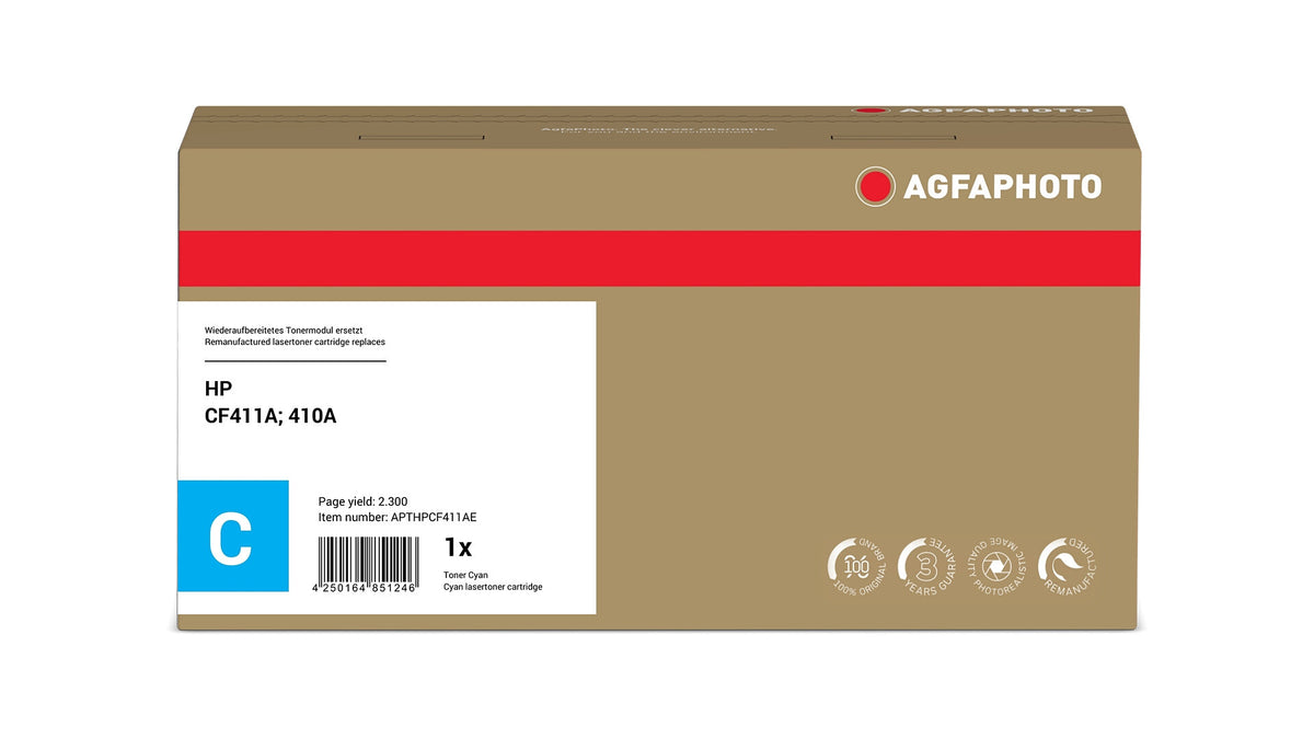 AgfaPhoto Compatible Toner Cartridge, Cyan, Replacement for HP CF411A, 410A, 2300 Pages
