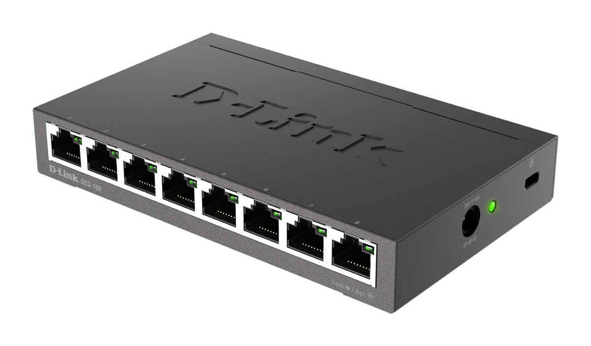 D-Link DGS-108 Unmanaged L2 Gigabit Ethernet (10/100/1000) Black