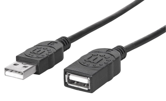 Manhattan USB-A Extension Cable, 1m, Male to Female, USB 2.0, 480 Mbps, Hi-Speed USB, Black, Lifetime Warranty, Equivalent to USBEXTAA3BK