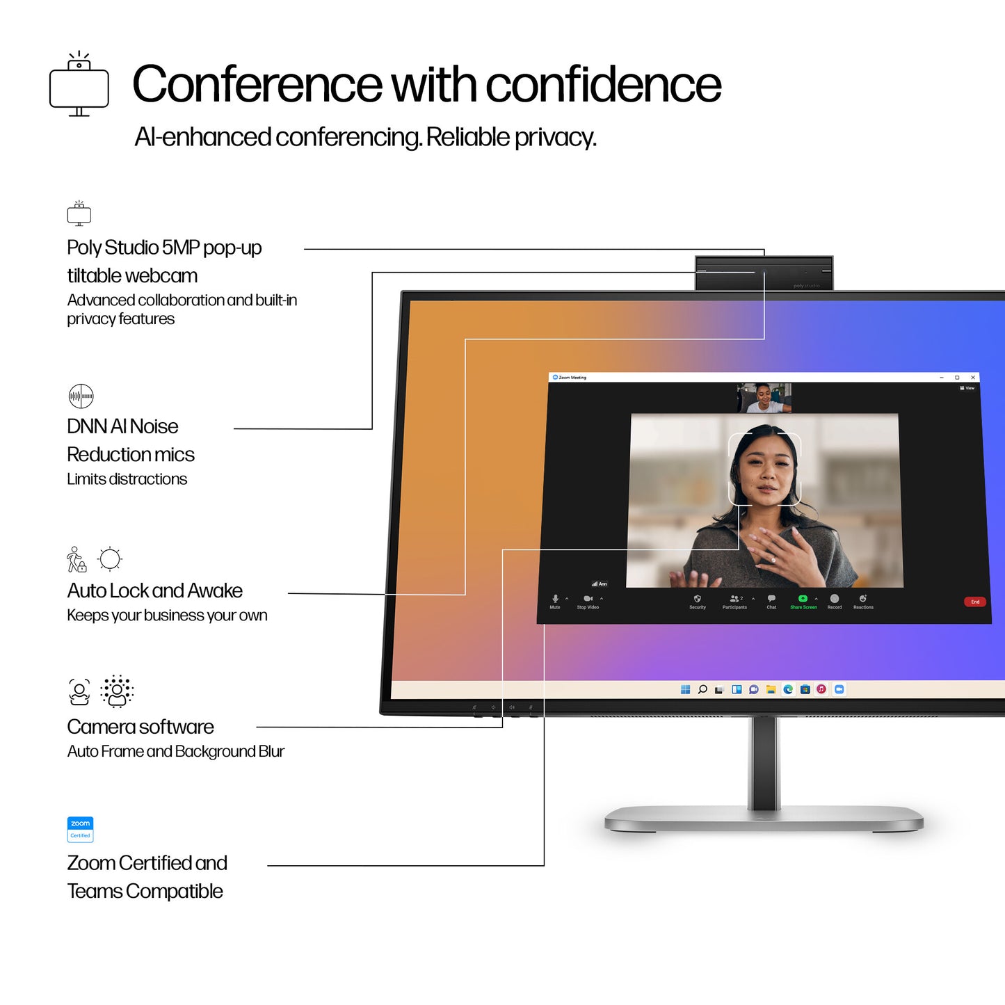 HP Series 5 Pro 27 inch QHD USB-C Conferencing Monitor - 527pm PVC Free