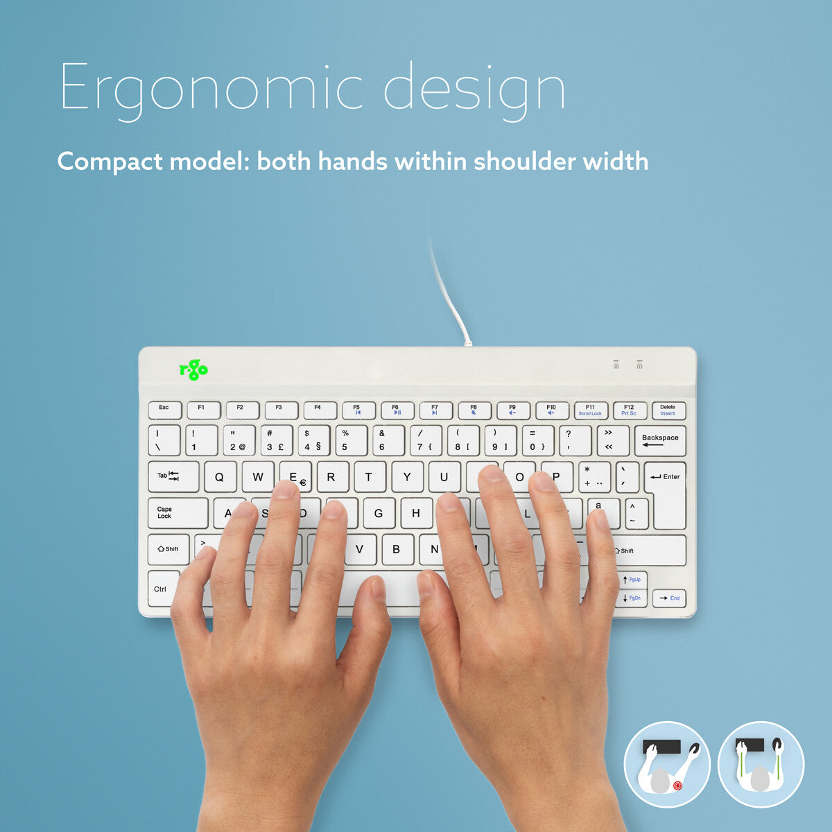 R-Go Tools Ergonomic keyboard R-Go Compact Break, compact keyboard with break software, QWERTY (PT), wired, white