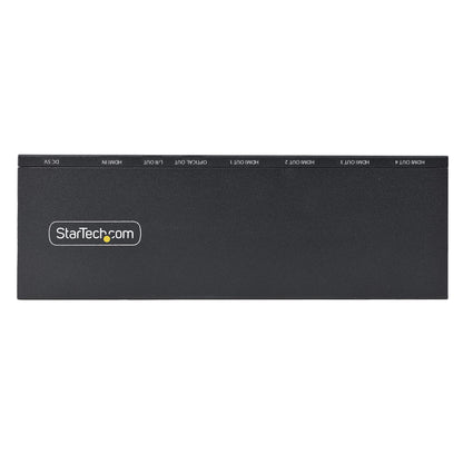 StarTech.com 4-Port HDMI Splitter, 4K 60Hz HDMI 2.0 Video, 4K HDMI Splitter w/ Built-in Scaler, HDMI Splitter 1 In 4 Out, 3.5mm/Optical Audio Port, HDMI Display/Output Splitter