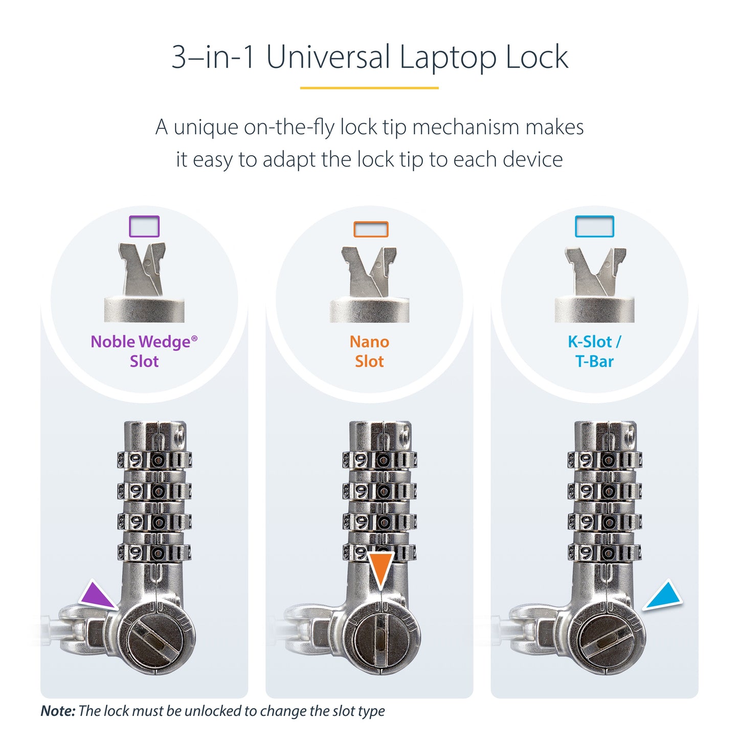 StarTech.com 25-Pack Universal Laptop Lock 6.6ft (2m), Serialized Security Cable for Notebook, Compatible With Noble Wedge®/Nano/K-Slot, Keyless Combination Cable - TAA