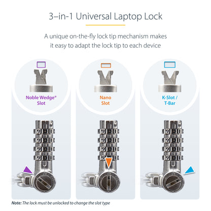 StarTech.com 25-Pack Universal Laptop Lock 6.6ft (2m), Serialized Security Cable for Notebook, Compatible With Noble Wedge®/Nano/K-Slot, Keyless Combination Cable - TAA