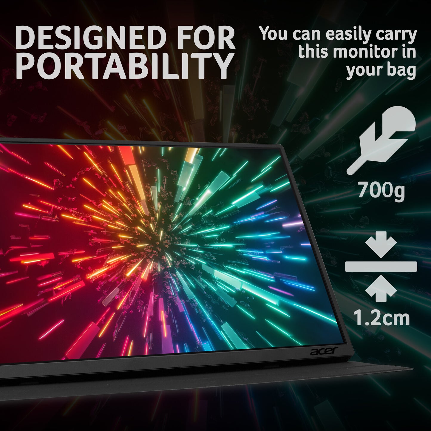 Acer PM161QT portable monitor - 15.6", Full HD (1920x1080), IPS, 60Hz, 6ms, AdaptiveSync, black