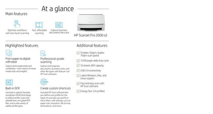 HP Scanjet Pro 2000 s2 Sheet-feed Scanner Sheet-fed scanner 600 x 600 DPI A4 Black, White