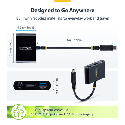 StarTech.com USB-C to HDMI Multiport Adapter with 140W PD Charging, 4K 60Hz HDMI, USB 5Gbps Hub, Mini Dock For MacBook / Dell / Thinkpad / HP / iPad / Tablets