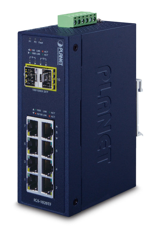 PLANET IGS-1020TF network switch, Unmanaged, 8-port, blue