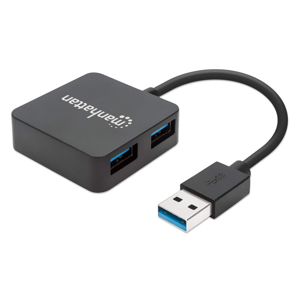 Manhattan USB-A 4-Port Hub, 4x USB-A Ports, 5 Gbps (USB 3.2 Gen1 aka USB 3.0), USB powered (no external power supply required). Fast charging: 1 port up to 0.9 A; charging on 4 ports requires external power supply (not included), Equivalent to ST4300MINU3