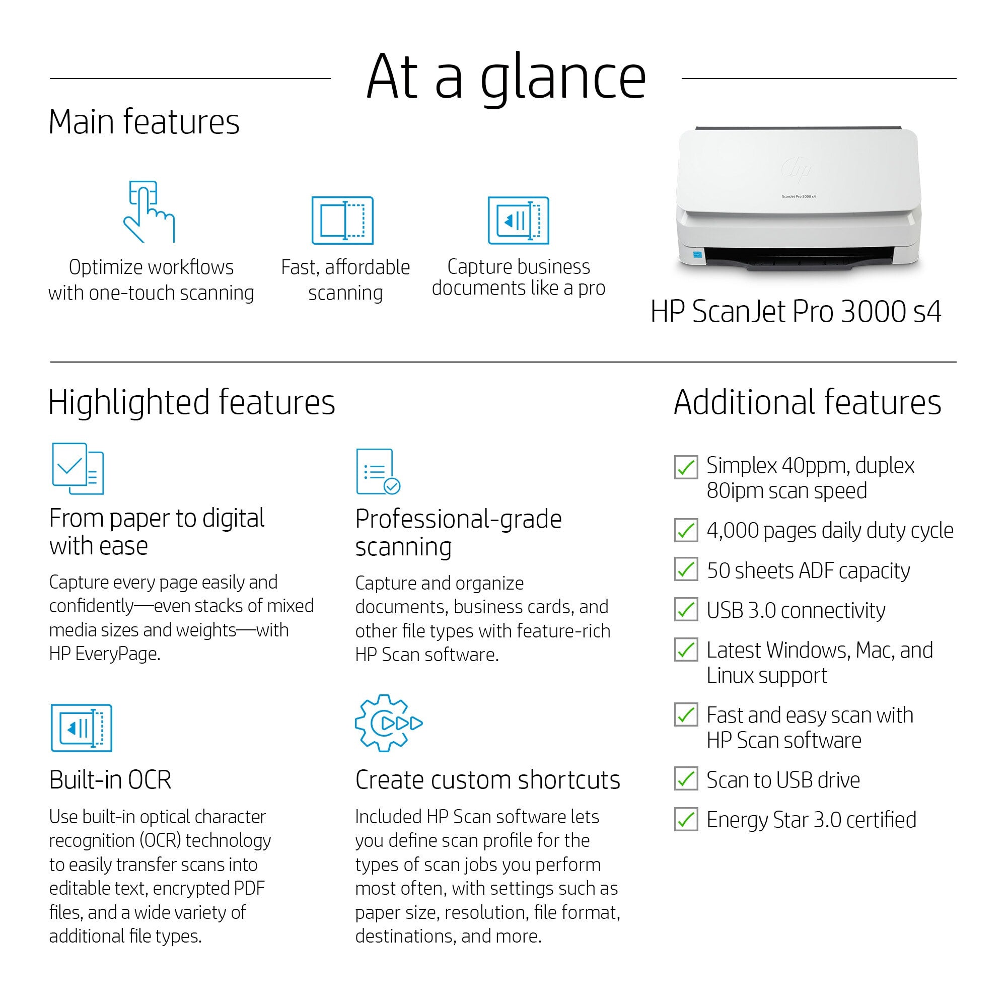 HP Scanjet Pro 3000 s4 Sheet-fed scanner 600 x 600 DPI A4 Black, White